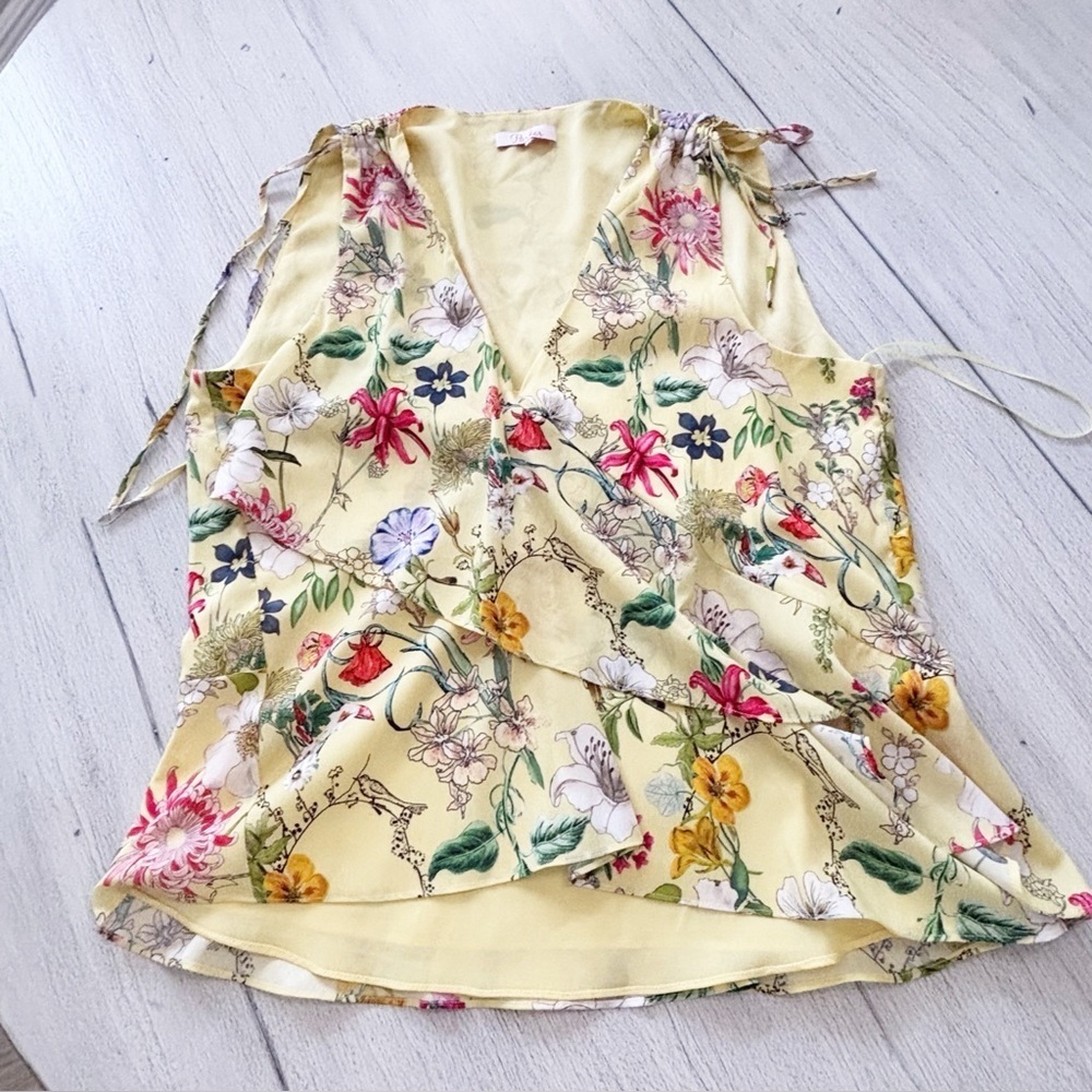 PARKER Women’s Yellow Floral WARNER Blouse In SPRING SANGRIA Sleeveless Size L